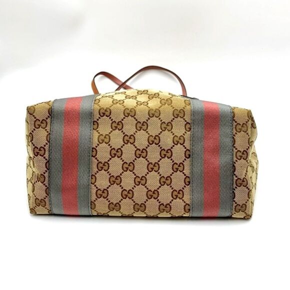Auth Gucci Beige Brown GG Canvas Jolicouer Tote Bag Tan Patent Trim Sherry Line - Picture 11 of 16